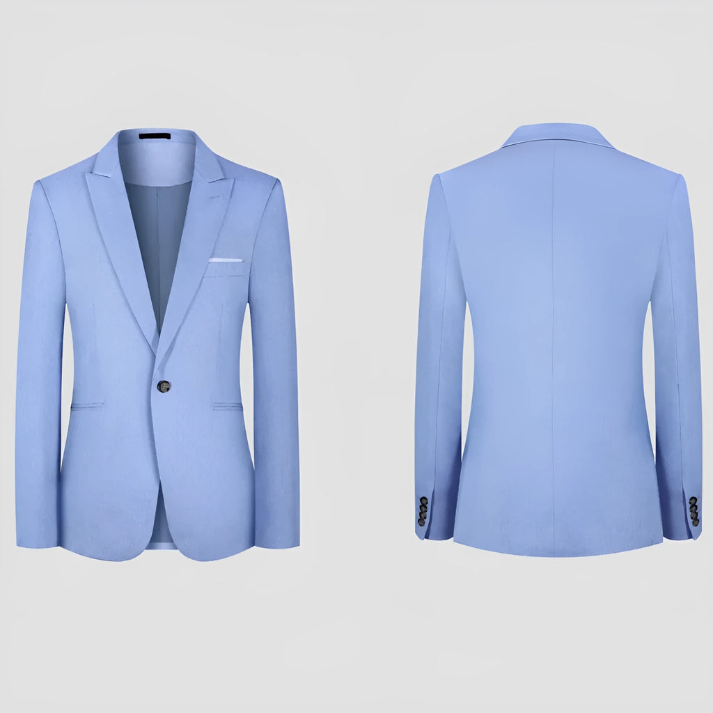 Men's western style casual suit jacket in pink and light blue colours with four-season design