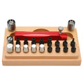 Steel watch repair tool kit with extracting tubes and barrel-opening tools measuring 128x79x43mm