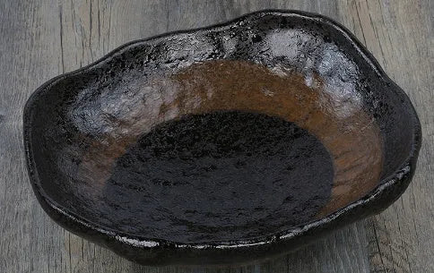 Creative Japanese style coarse pottery sashimi bowl with irregular shape and floral decoration
