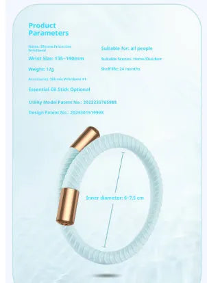 Silicone mosquito repellent liquid protective bracelet in light yellow colour on a white background