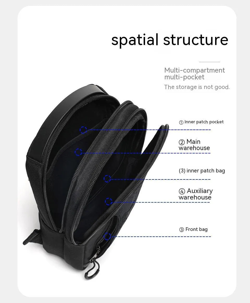 Casual black TPU camouflage chest bag with single shoulder strap and external pockets