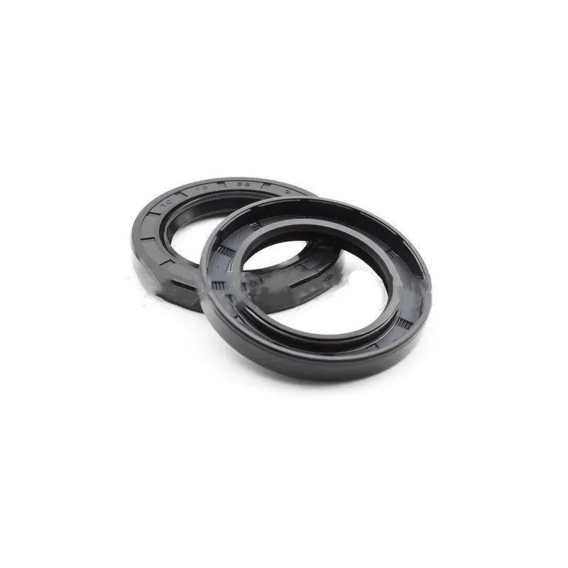 AG100 motorcycle engine oil seal kit showing 10 rubber seals with carbon steel frames in various metric sizes