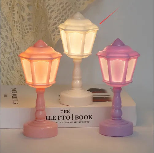 Retro pagoda small night lamp with geometric stereo design in light purple colour
