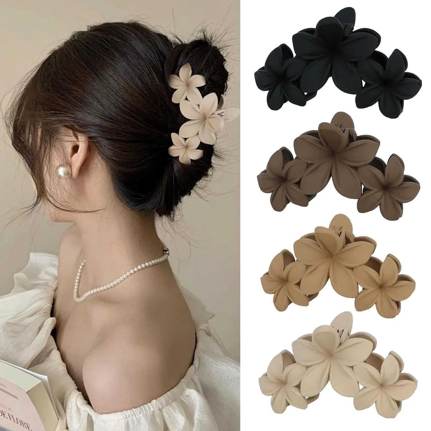 Set of six nude-coloured plastic hair clips with a quadrilateral shape and frosted grip.
