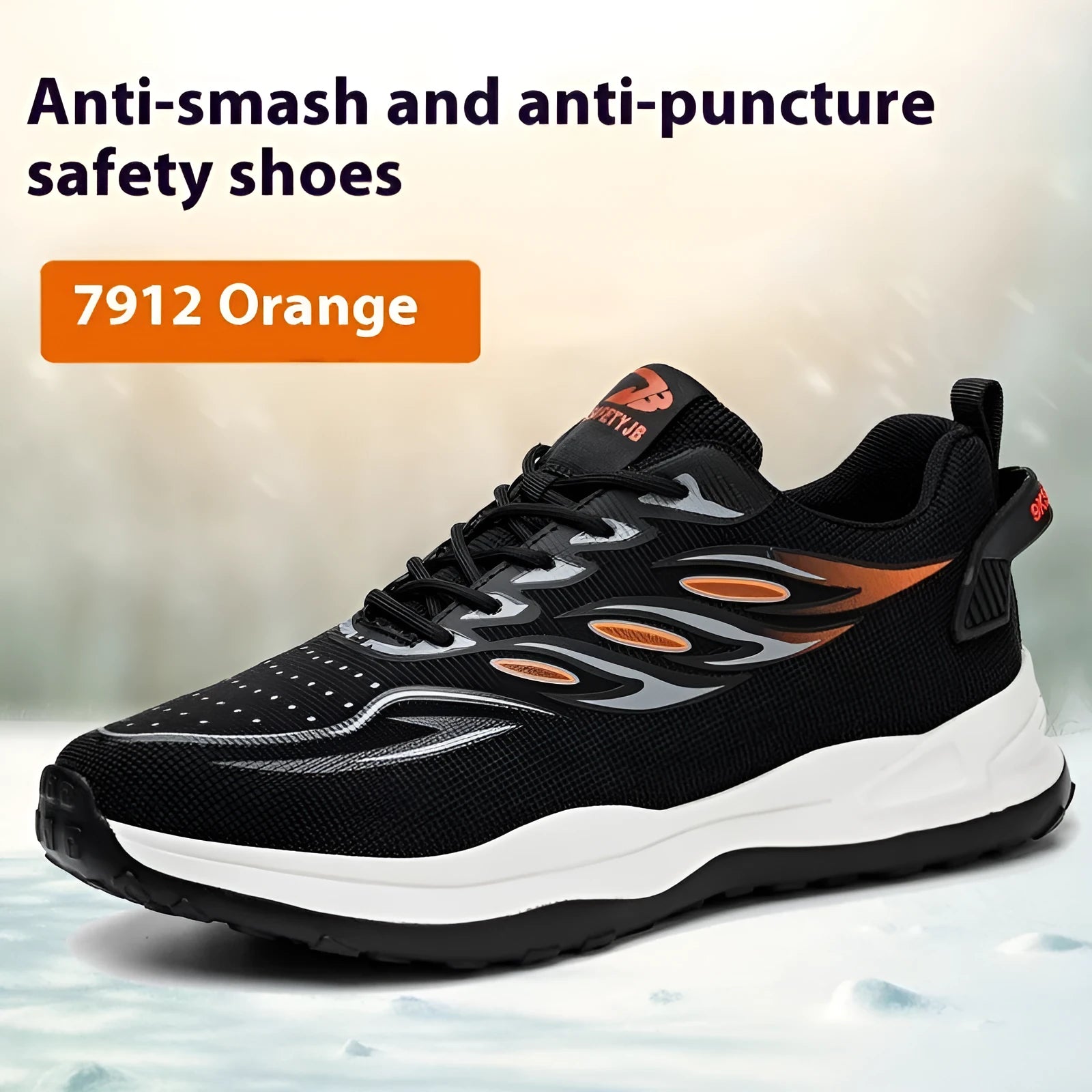 Lightweight leather labour protection safety shoes with rubber soles in orange, grey, green and yellow colours