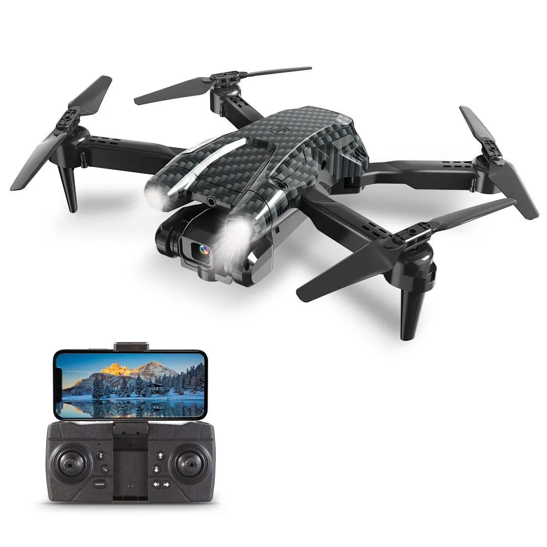 S138 black carbon fibre folding drone with dual cameras for obstacle avoidance aerial photography.