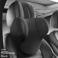 Memory foam car lumbar support pillow and matching headrest with hydrophobic knitted fabric.