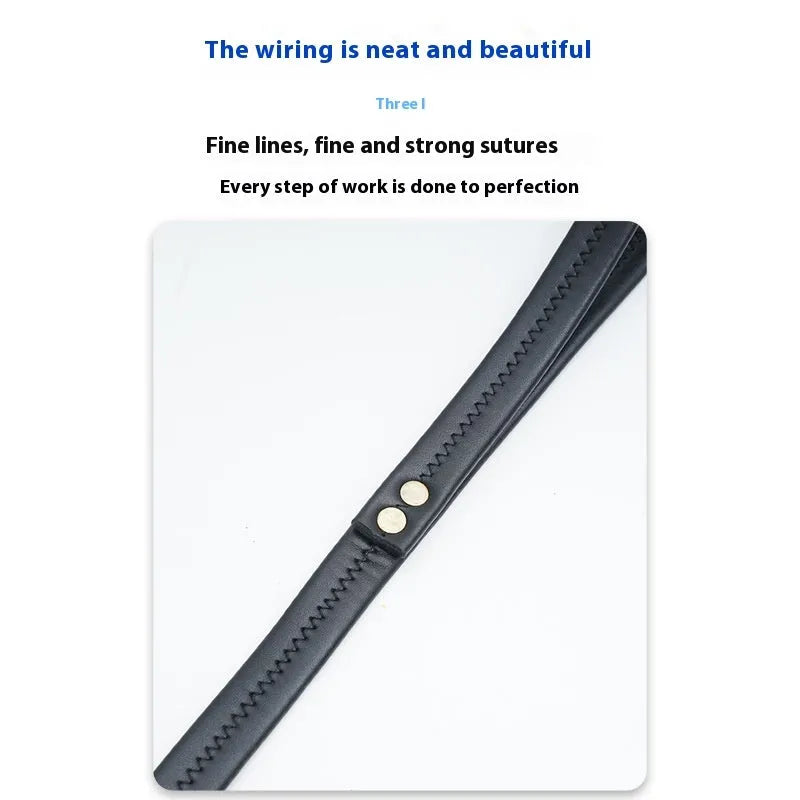 Black PU leather dog lead with traction rope showing adjustable length options for pet control