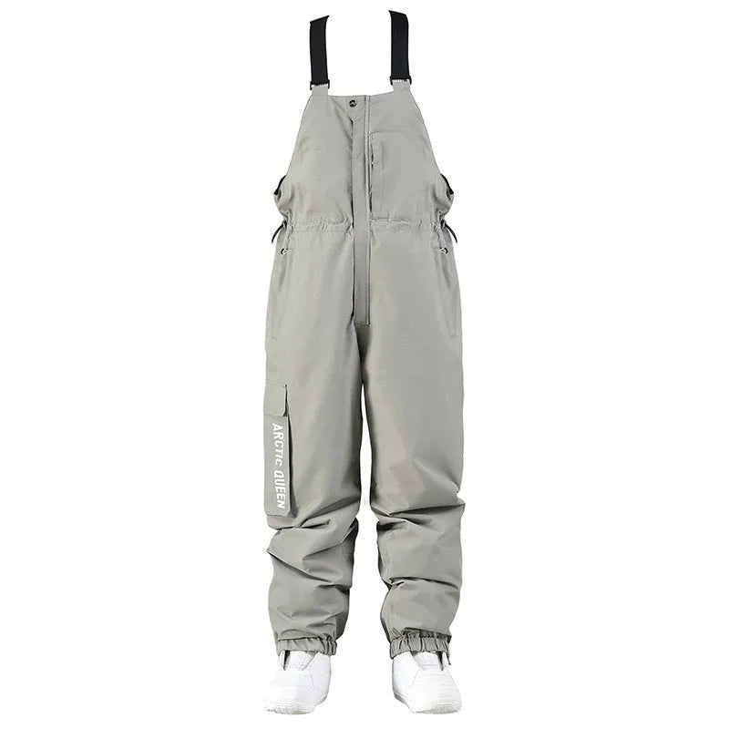 New outdoor ski suit bib top pants for men and women, polyester, waterproof, breathable, available in grey green and other colours