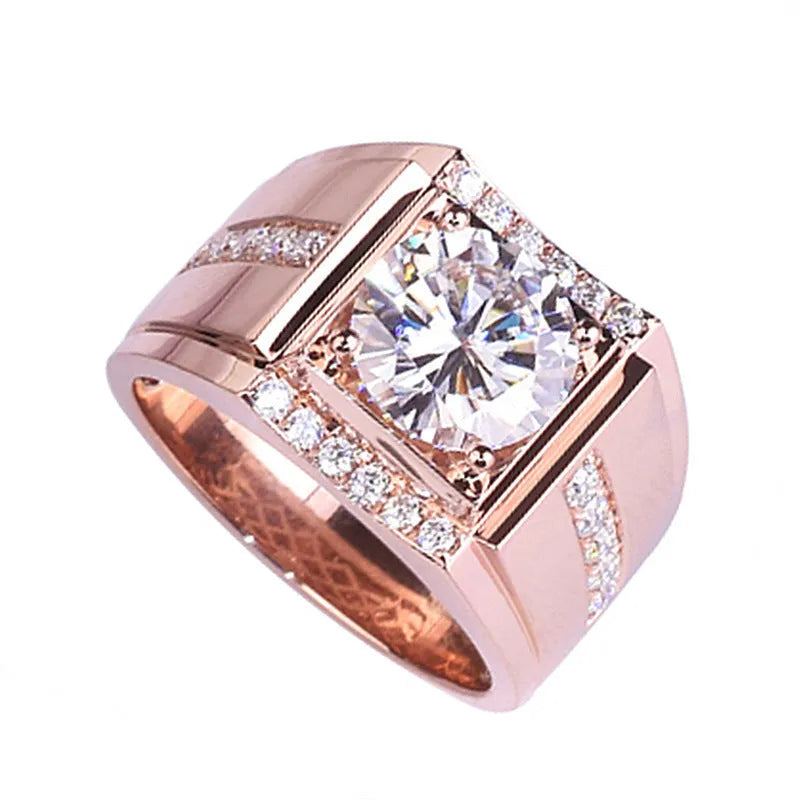 Men's adjustable imitation moissanite ring with geometric diamond zircon stones in open mouth design