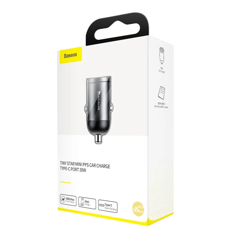 Electro-optical grey 30W PPS fast car charger with 1 metre cable and single USB port