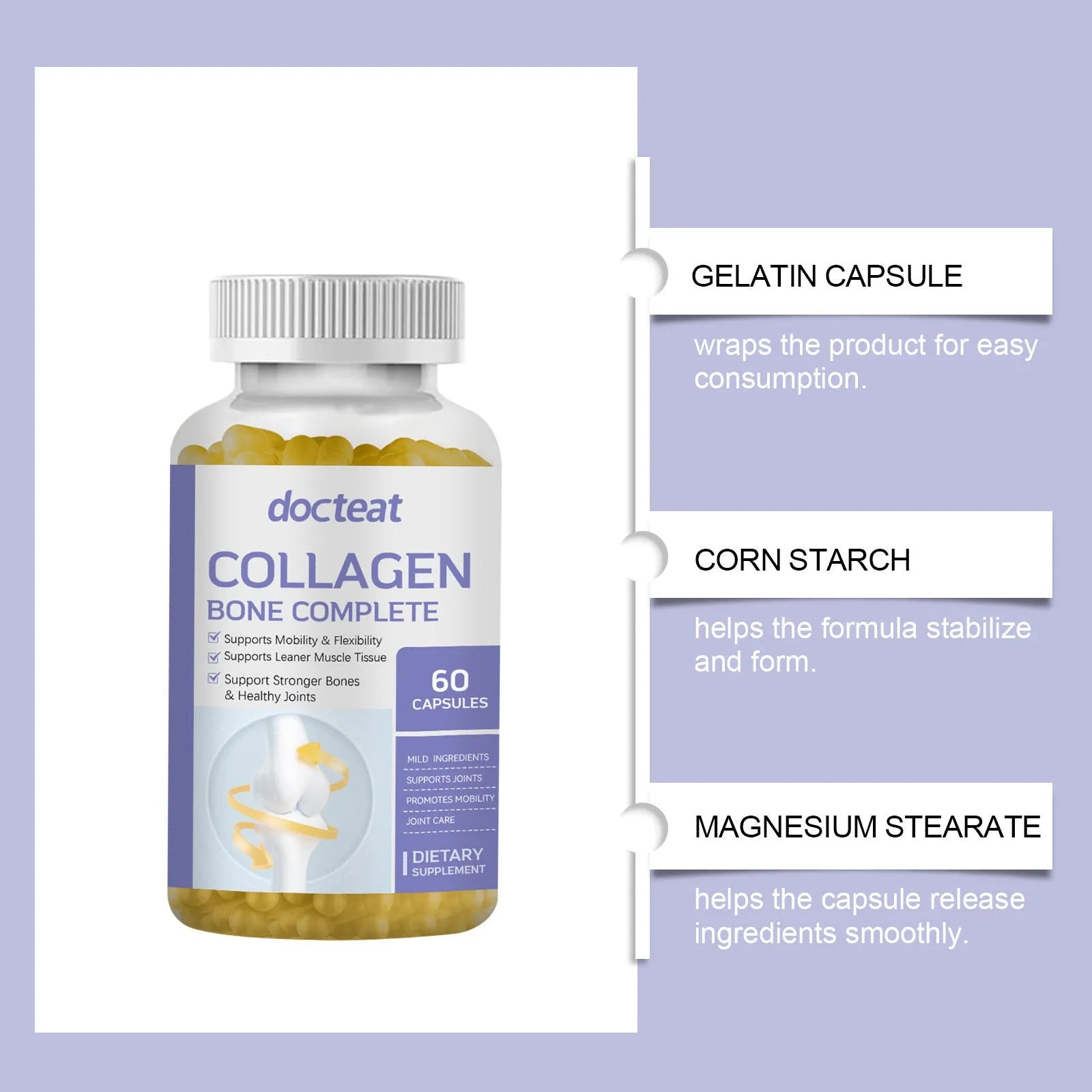 Collagen capsules with multivitamin vitamin C D3 K2 and calcium 60 capsules supplement