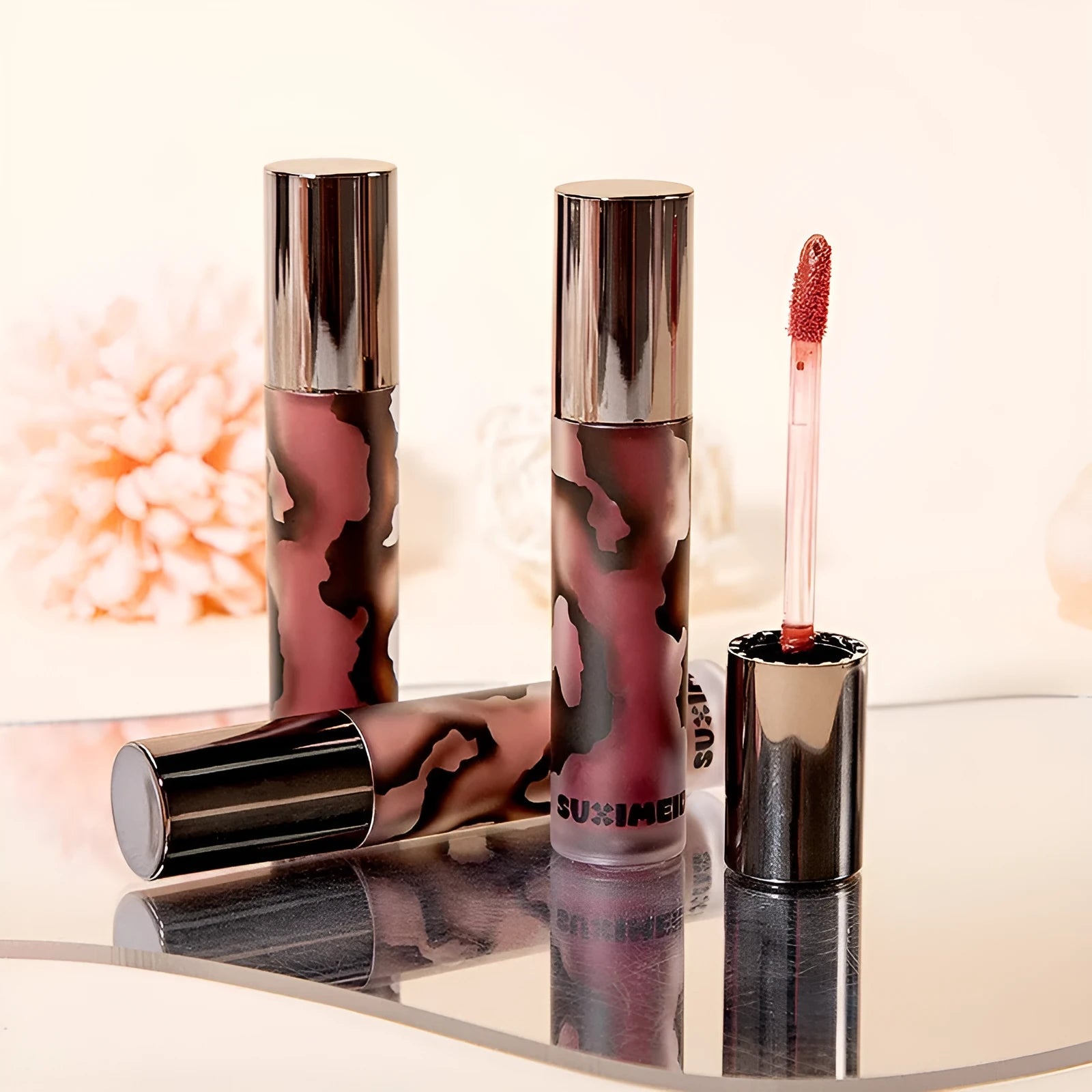 Lava Secret Matte Lip Mud Lipstick in five shades: orange brown coffee, cool grey, cinnamon coffee, jujube red, and smoked purple.