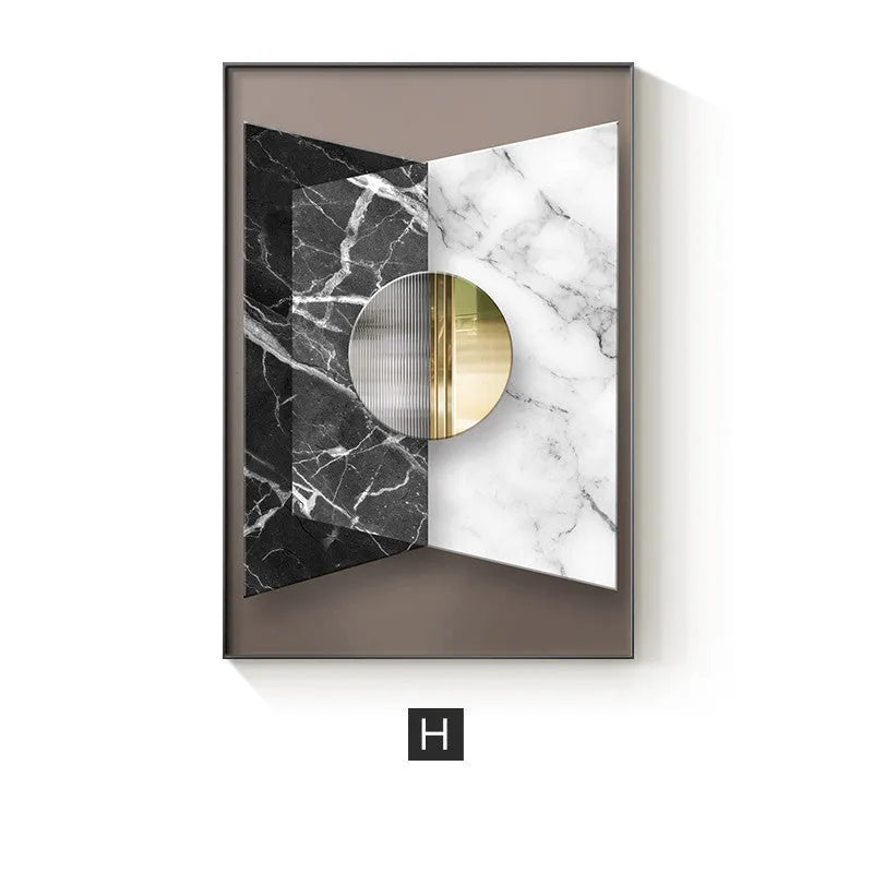 Abstract geometric pattern printed on a canvas painting, showcasing modern wall art decor.