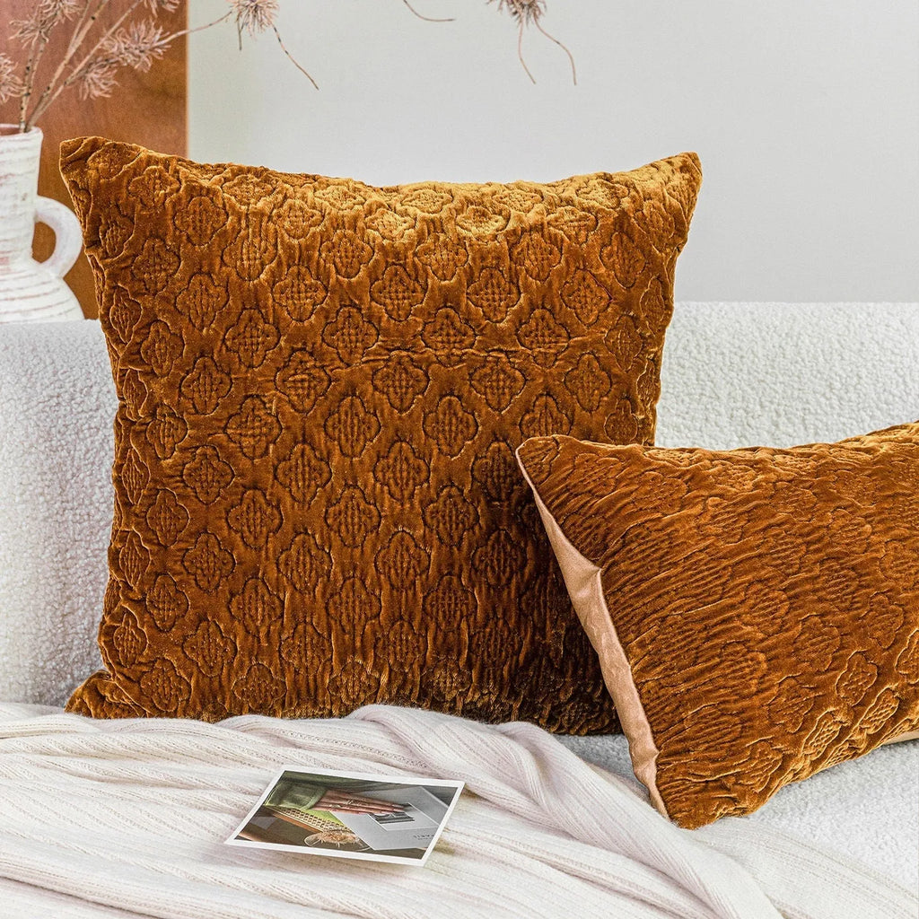 Brown gold antique style three-dimensional quilted cushion pillow with plum pattern in square and waist sizes