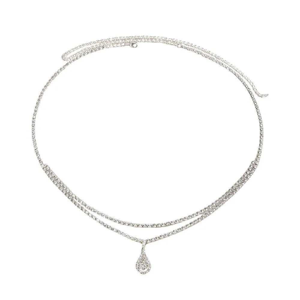 Gold waist chain with rhinestone decoration and lobster buckle clasp measuring 105cm length
