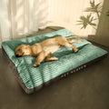 Green cut velvet dog bed mat with removable cover in extra-large size 120x95cm