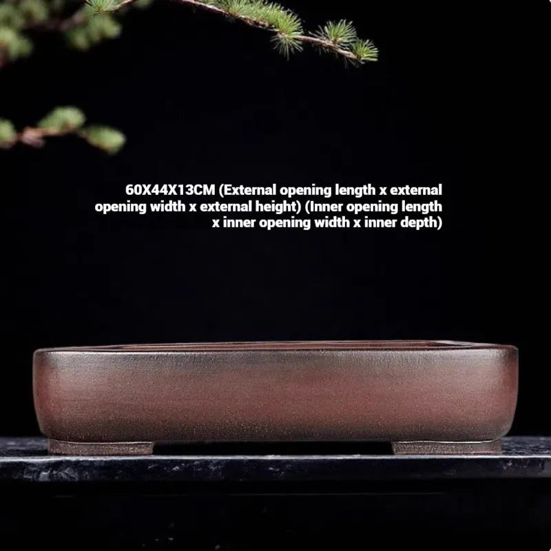 Rectangular purple clay flower pot with handmade finish measuring 60 cm long