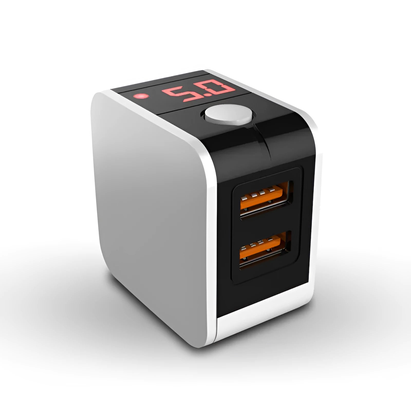 5V 2.4A dual USB travel charger with digital display showing voltage reading