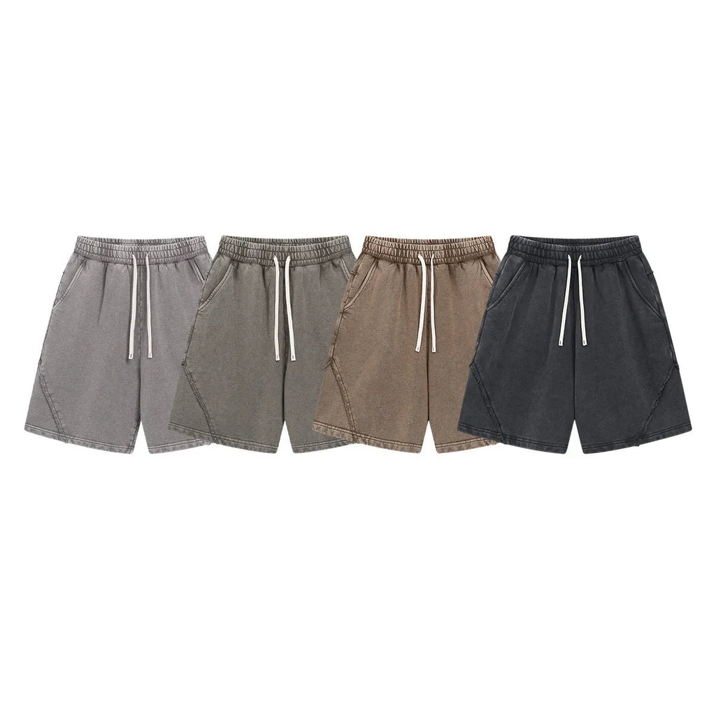 Men's batik washed patch cotton terry shorts in a loose retro street style, shown in batik black.