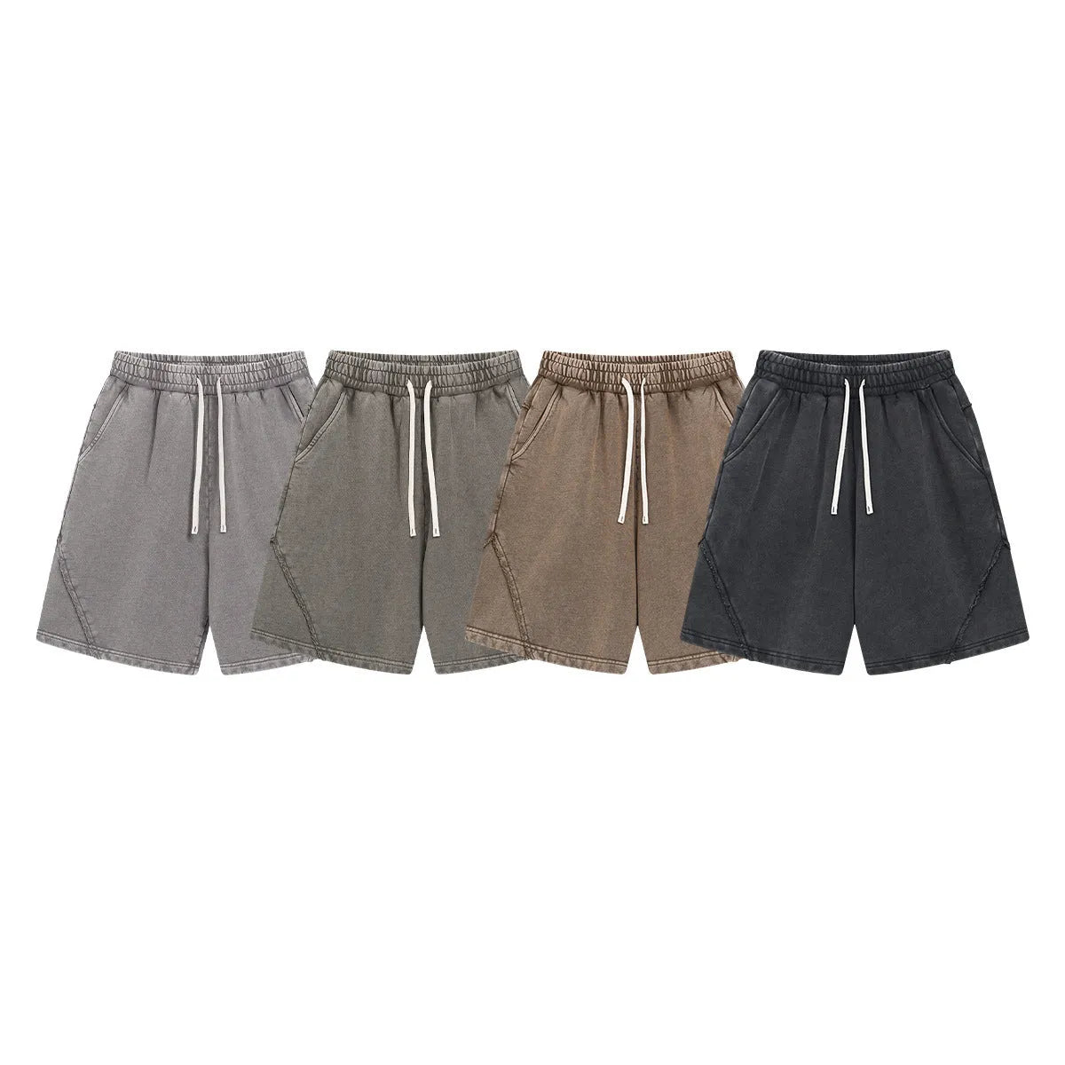 Men's batik washed patch cotton terry shorts in a loose retro street style, shown in batik black.