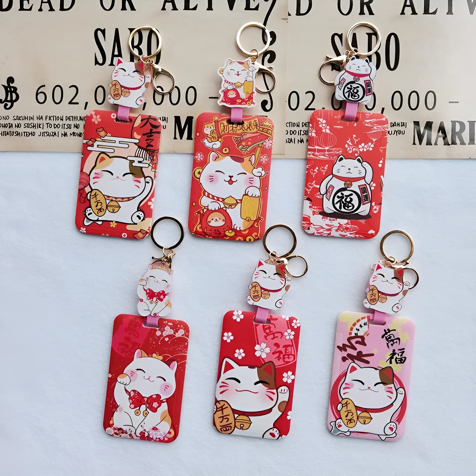 Lucky Cat certificate set with plastic sleeve and decorative ferrule pendant for document protection