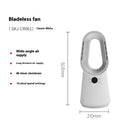 SK bladeless tower fan in white colour with remote control on wooden floor
