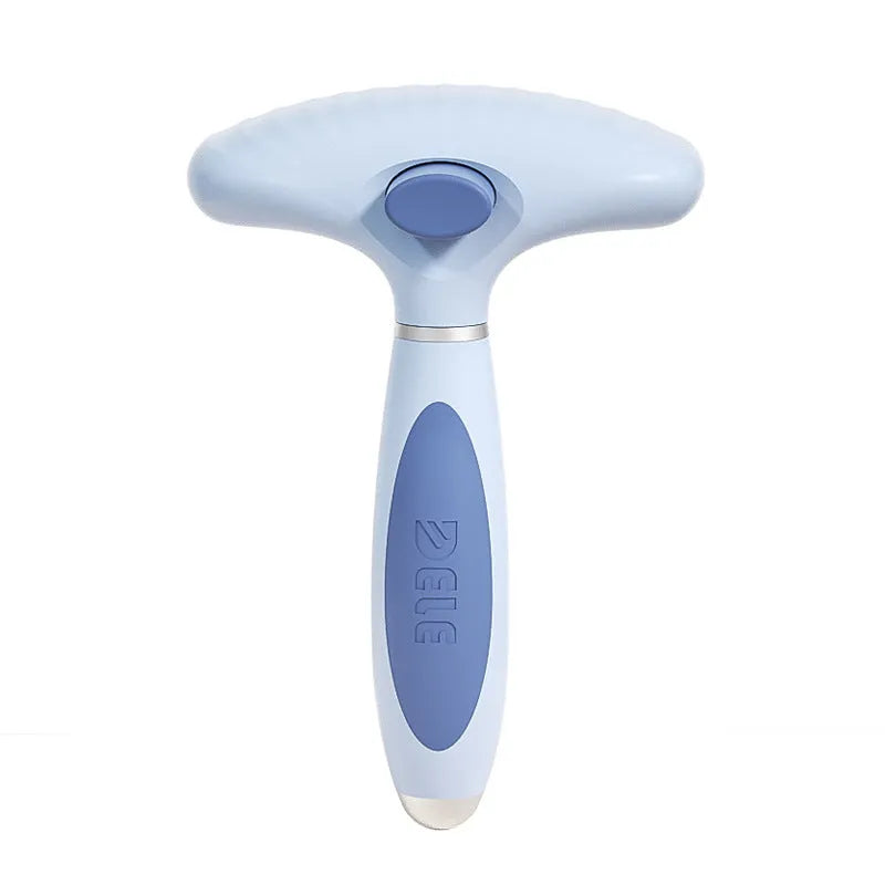 Stainless steel double-row pet grooming comb for dogs in azure light blue colour