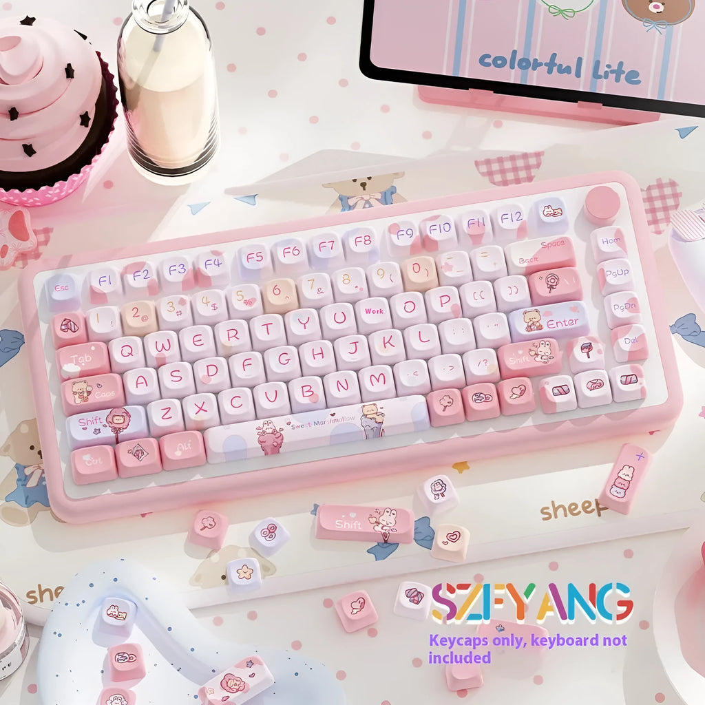 Sweet cotton candy colour mechanical keyboard key cap set showing 112-key and 120-key options