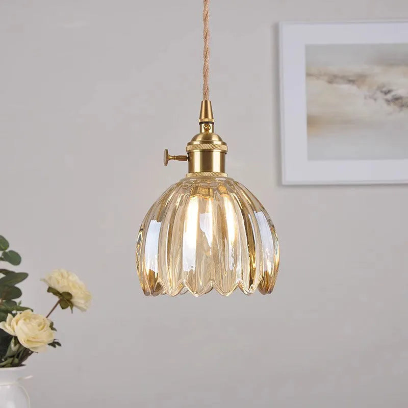 Vintage Nordic style glass flower chandelier with coloured glass shades for bedroom bedside lighting
