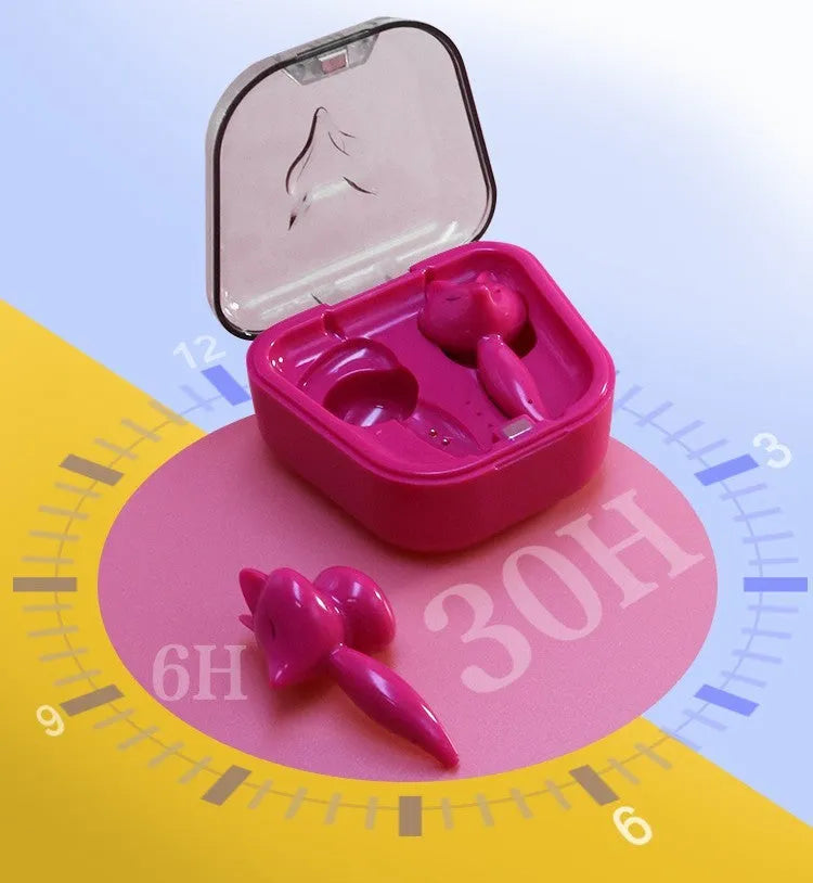 Cartoon fox Bluetooth wireless headset in red with dual earplug design and battery display