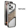 Hollow solid wood and aluminium phone case half pack design dark gray compatible with iPhone 15 and 16 series