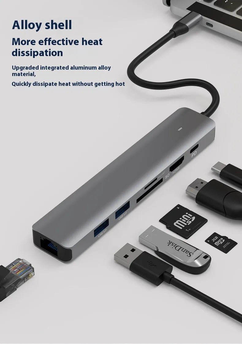LQT-LH07 7-in-1 USB-C desktop computer hub with multiple interface ports and custom logo option