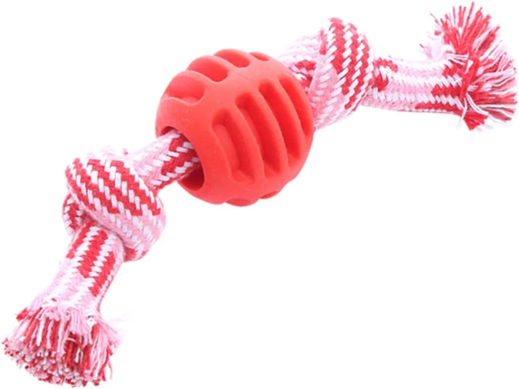 Blue molar-shaped dog chew toy with rope strands for dental cleaning