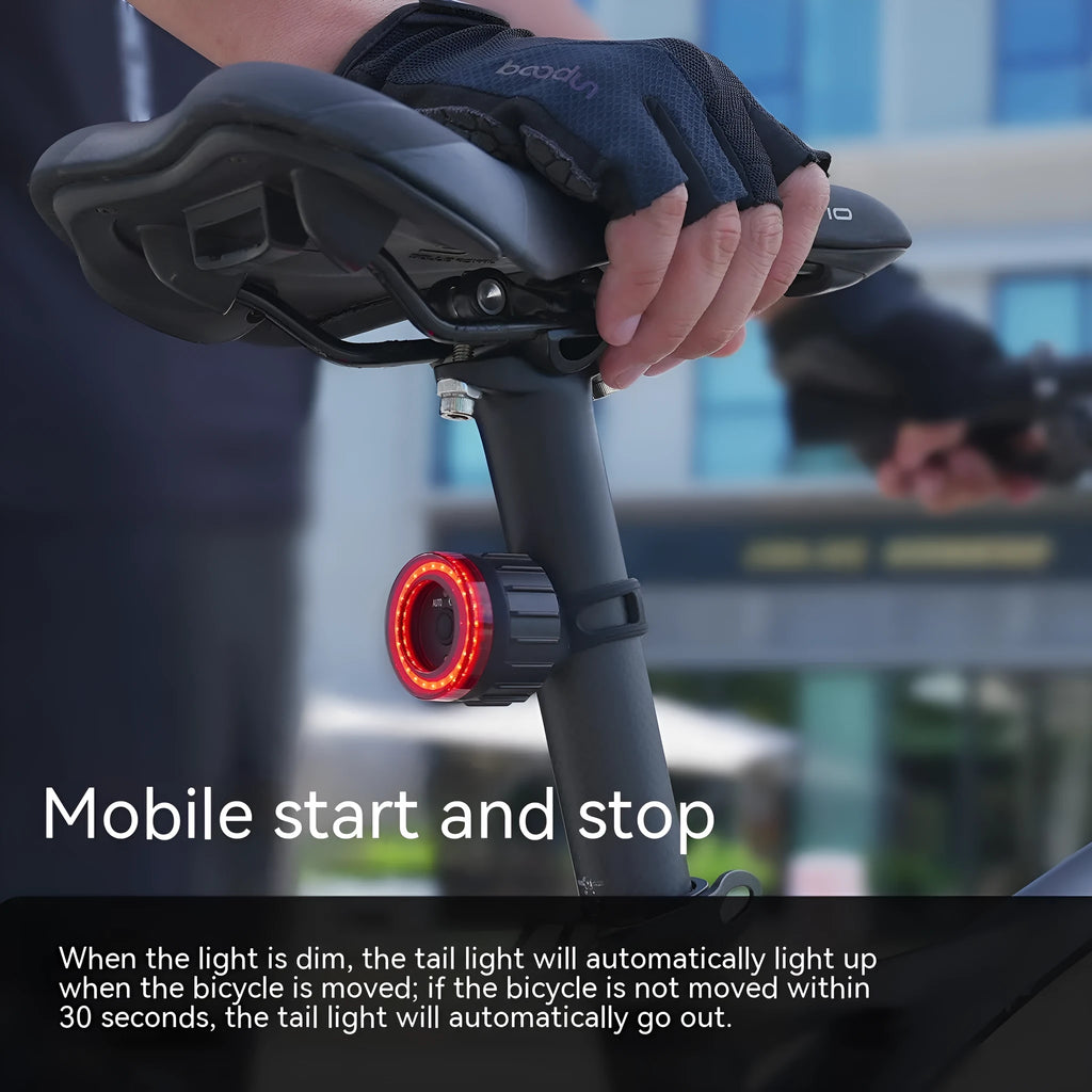 Black intelligent induction brake taillight for bicycles with aluminium alloy construction and seat tube bracket