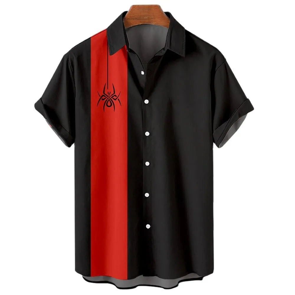 Men's striped Hawaiian shirt with button front and short sleeves in elastic fabric