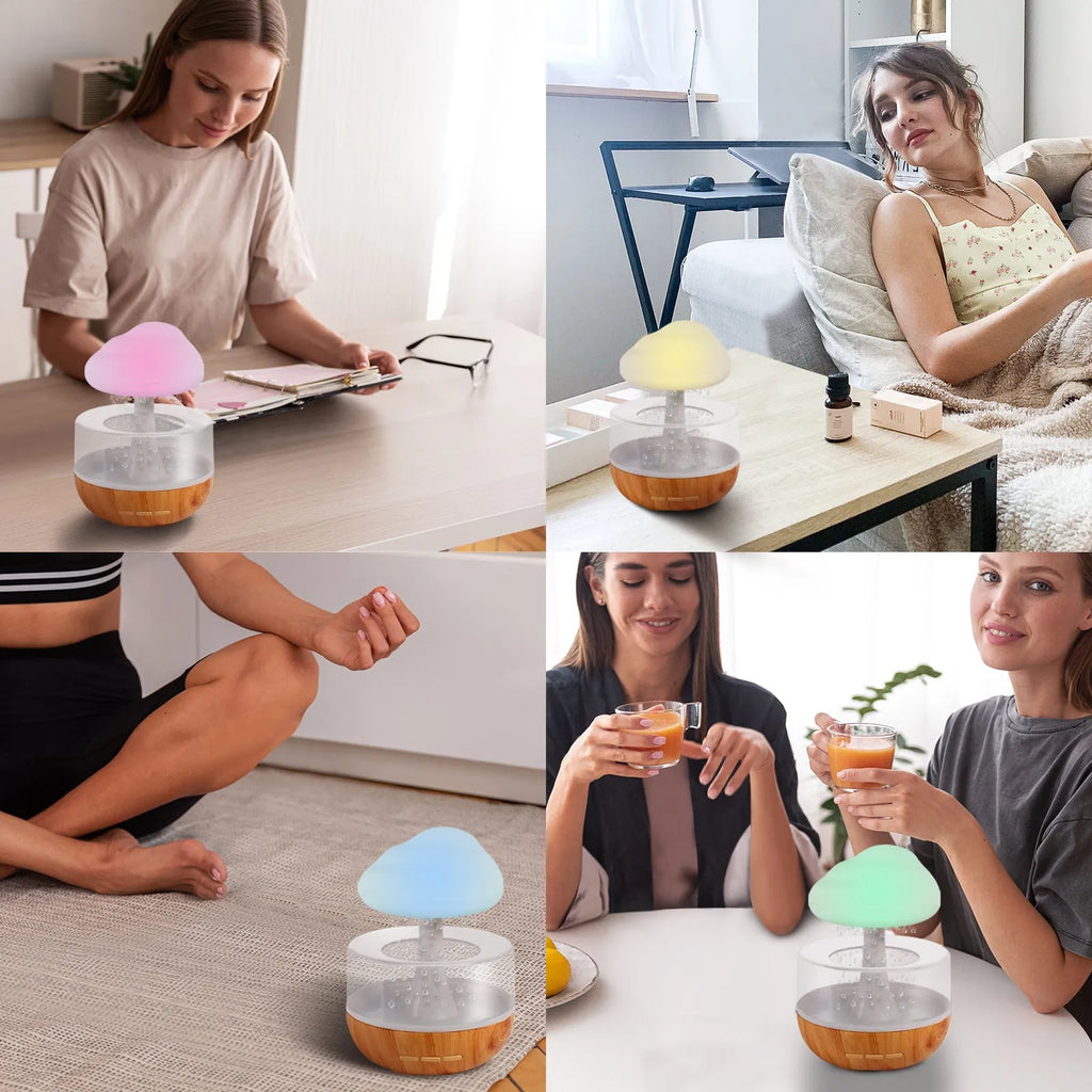 White cloud-shaped humidifier with night light and essential oil diffuser