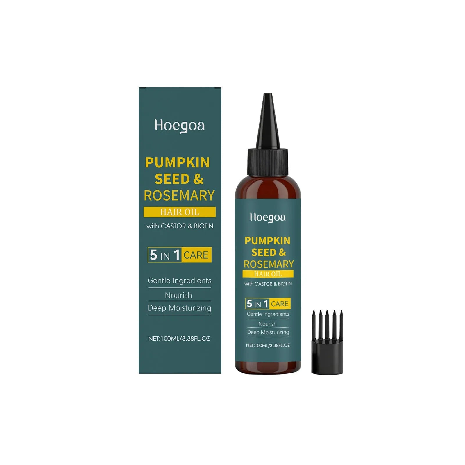 Rosemary essential oil 100ml bottle with pointed applicator tip and hair comb for scalp treatment