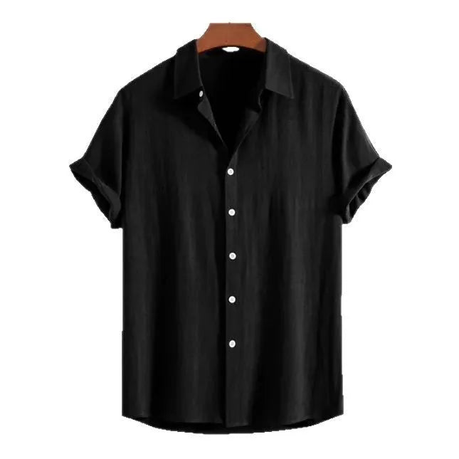Men's loose casual cardigan shirt in black, green or white with short sleeves for summer beachwear