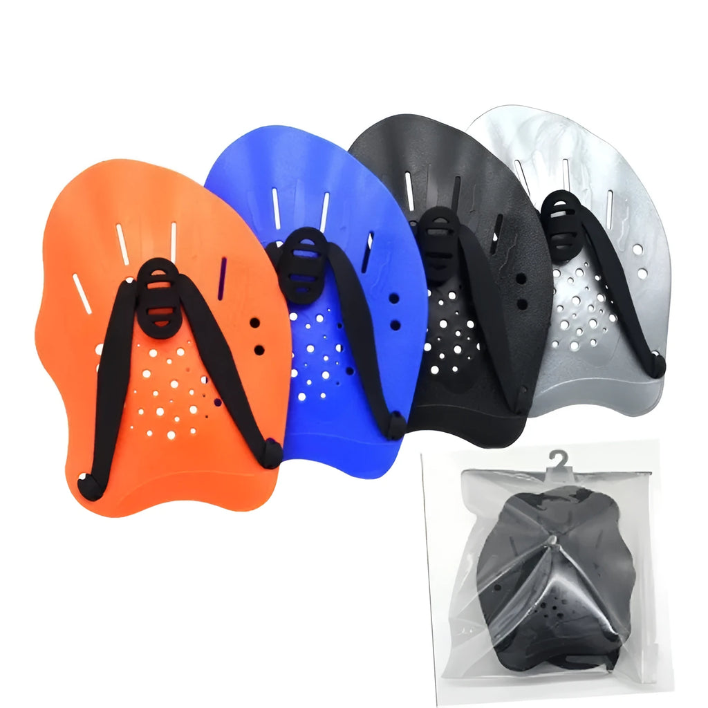 Swimming training paddle gloves with webbed fingers for freestyle stroke practice in multiple colour options