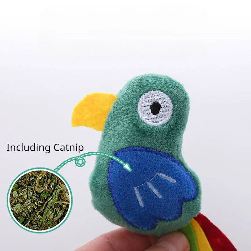 Plush cat toy shaped like animal with catnip for interactive pet play