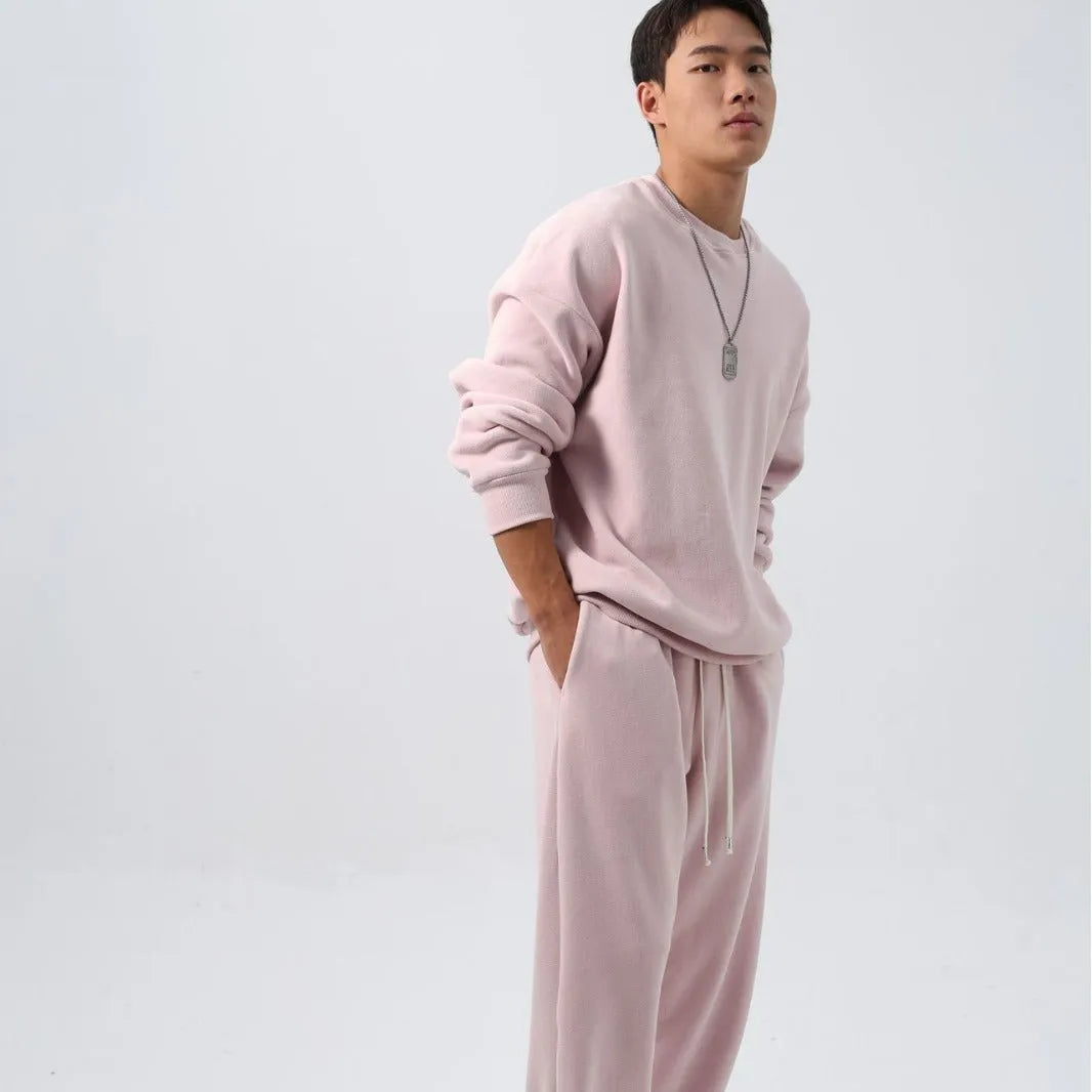 Men's polar fleece sports suit set showing jacket and trousers in winter colours