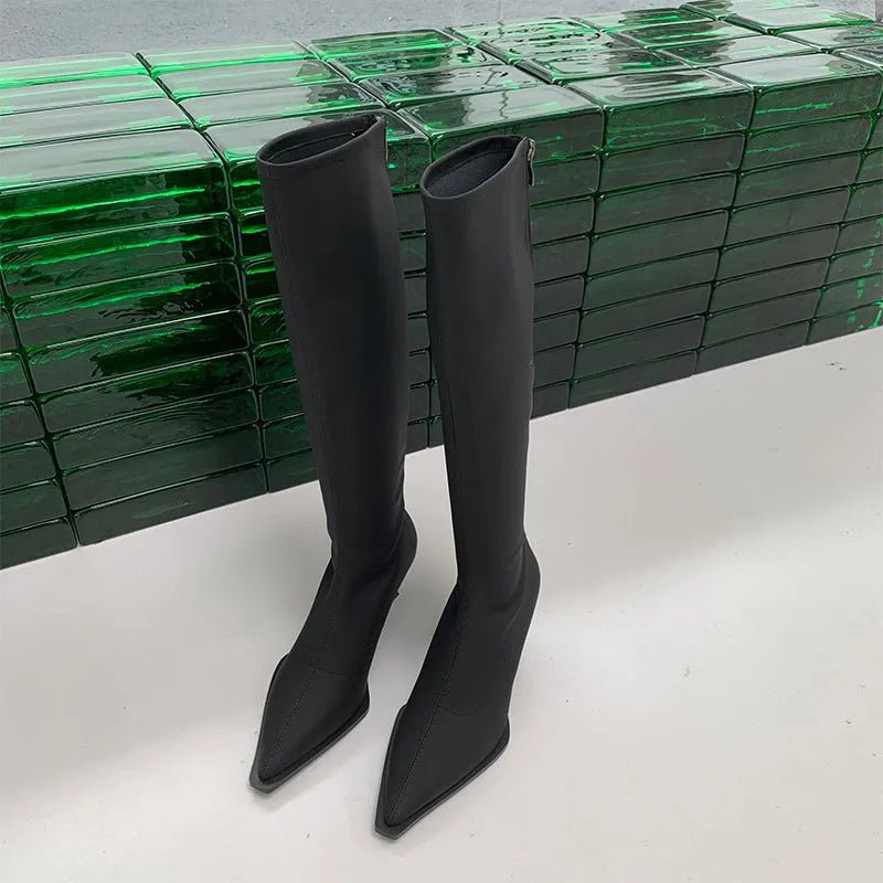 Women's black pointed toe ankle boots with stiletto heel and back zip fastener