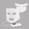Black and white LED phototherapy face mask with controller for home skin light therapy treatment.