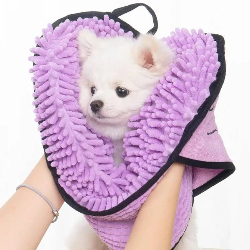 Pet bath towel for dogs and cats measuring 62cm by 23cm in fibre absorbent material