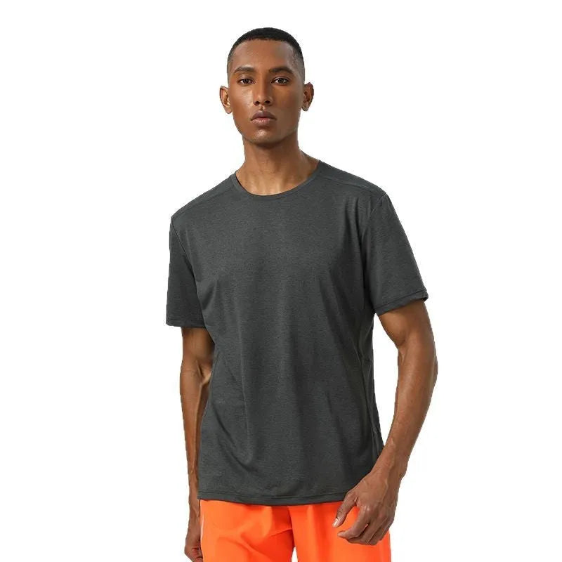 Men's quick-dry polyester summer t-shirt with reflective strips in dark grey colour
