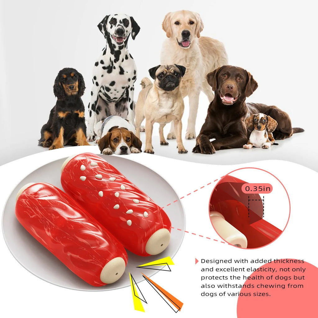 A primary-colour plastic molar rod dog chew toy with textured surfaces and a treat cavity.