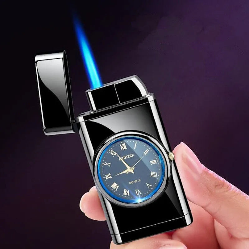 Electronic watch cigarette lighter with LED lamp in brushed metal finishes