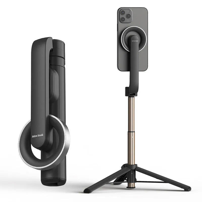 Mobile phone bracket selfie stick with stainless steel arm and Bluetooth remote in black colour