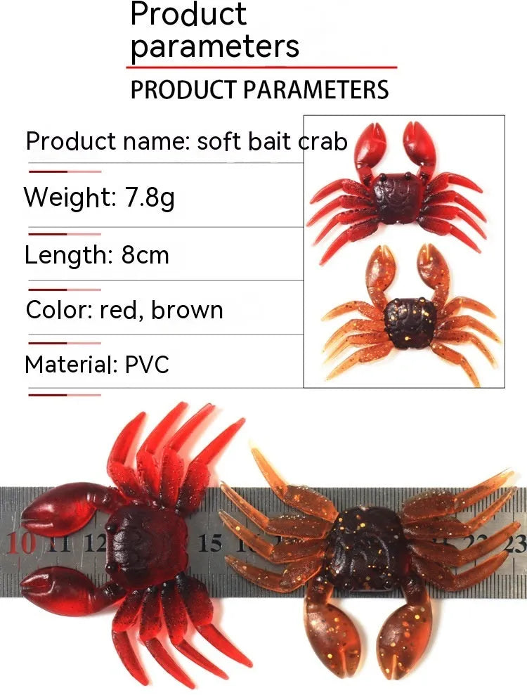 8CM PVC crab fishing lure in red or brown crab design for saltwater fishing